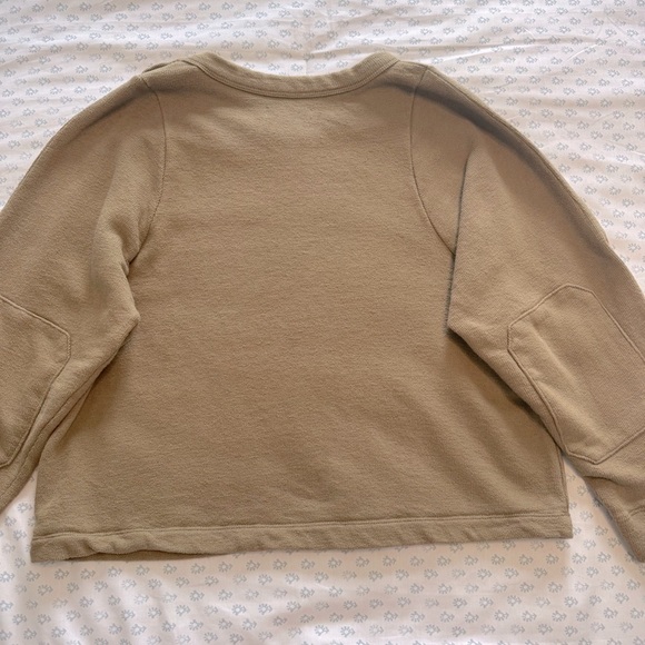 Madewell Shoulder Button Elbow Patch Long Sleeve Tan Top Size Small - Picture 7 of 7